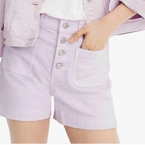 Nwt J.Crew Lilac High-Rise Garment Dyed Japanese Denim Shorts With Patch Pockets - Picture 1 of 7